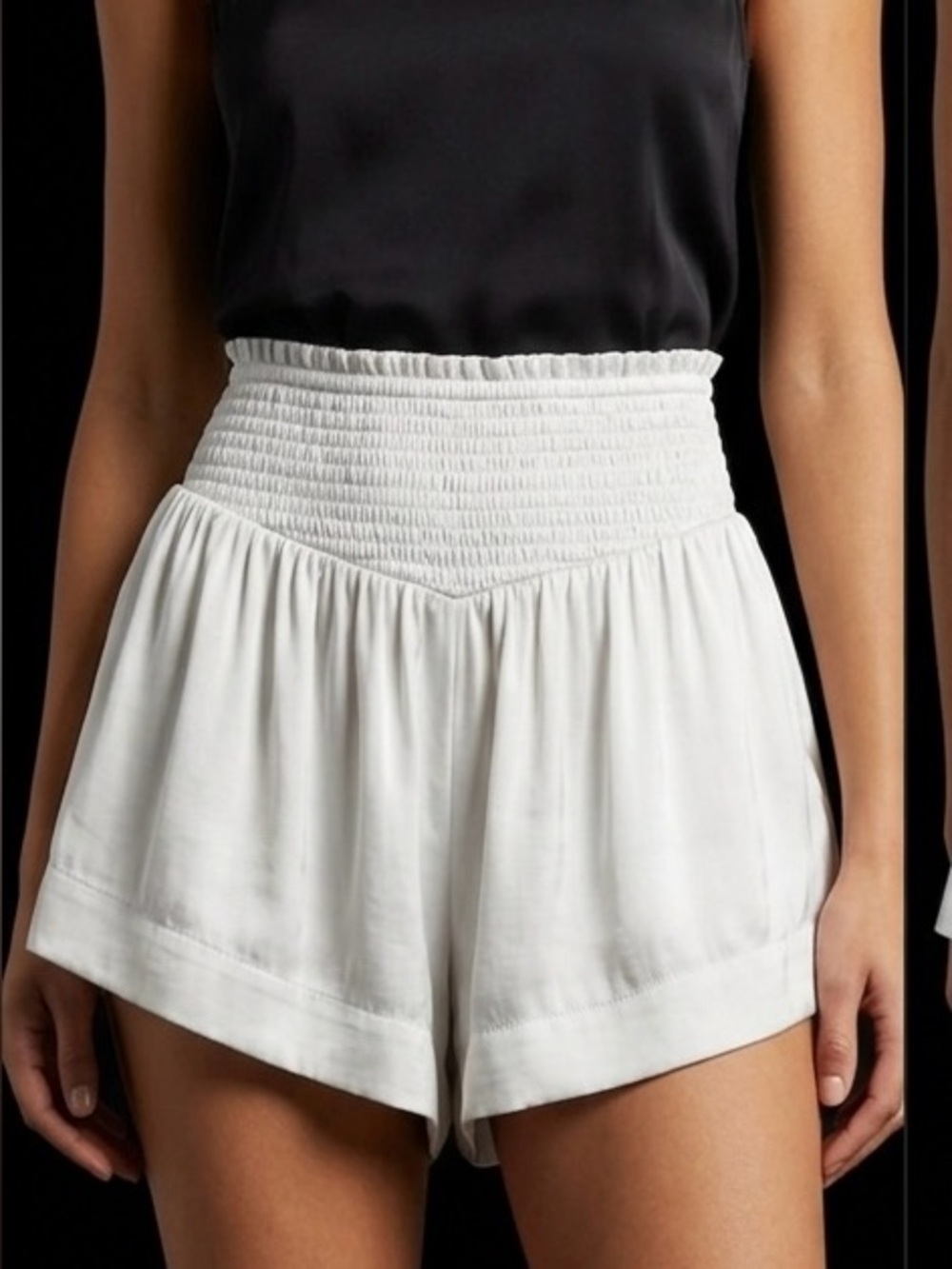 Lavish Cream High-Waist Smocked Flow Shorts